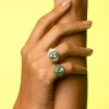 Anello Mon Chevalier - Smalto verde e pietra Topazio Azzurro