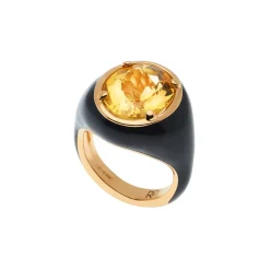 Anello Mon Chevalier - Smalto nero e pietra Citrino