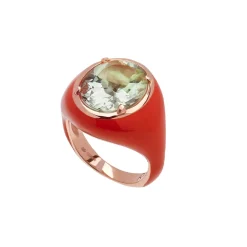 Anello Mon Chevalier - Smalto rosso corallo e pietra Ametista Verde