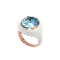 Anello Mon Chevalier - Smalto bianco e pietra Topazio Azzurro