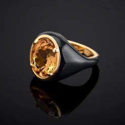 Anello Mon Chevalier - Smalto nero e pietra Citrino