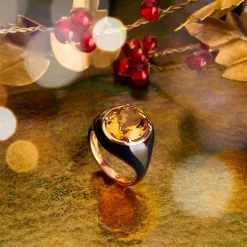 Anello Mon Chevalier - Smalto nero e pietra Citrino